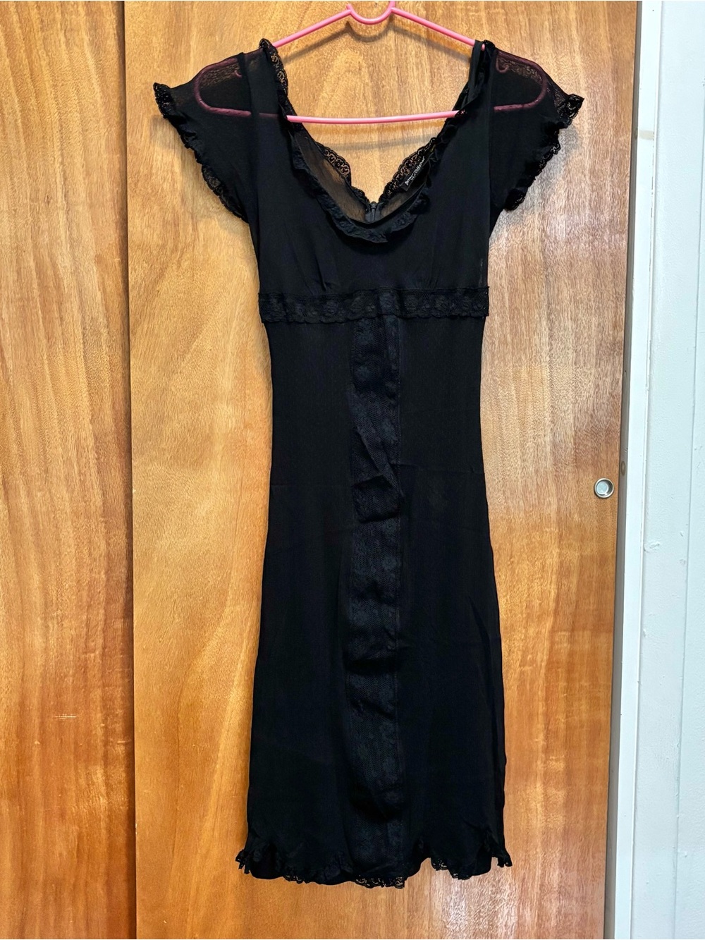 Vintage Betsey Johnson black mesh lace midi dress with slip